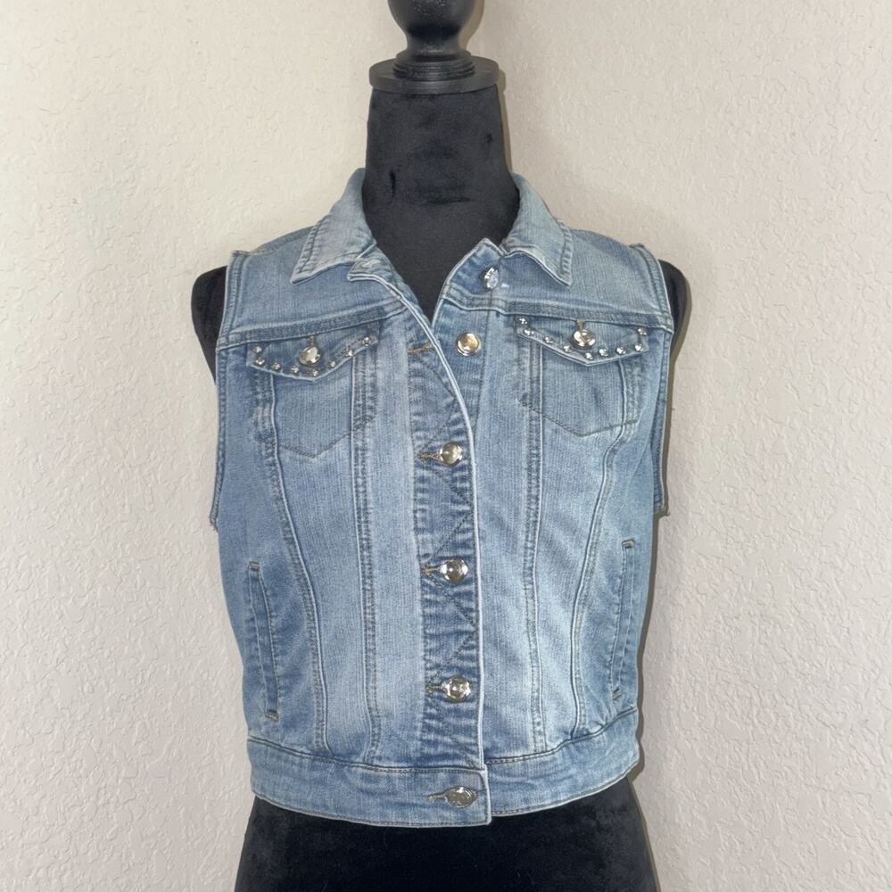 Vintage Y2K Candies Denim Vest Women's Medium Blue Cotton Pockets Sleeveless